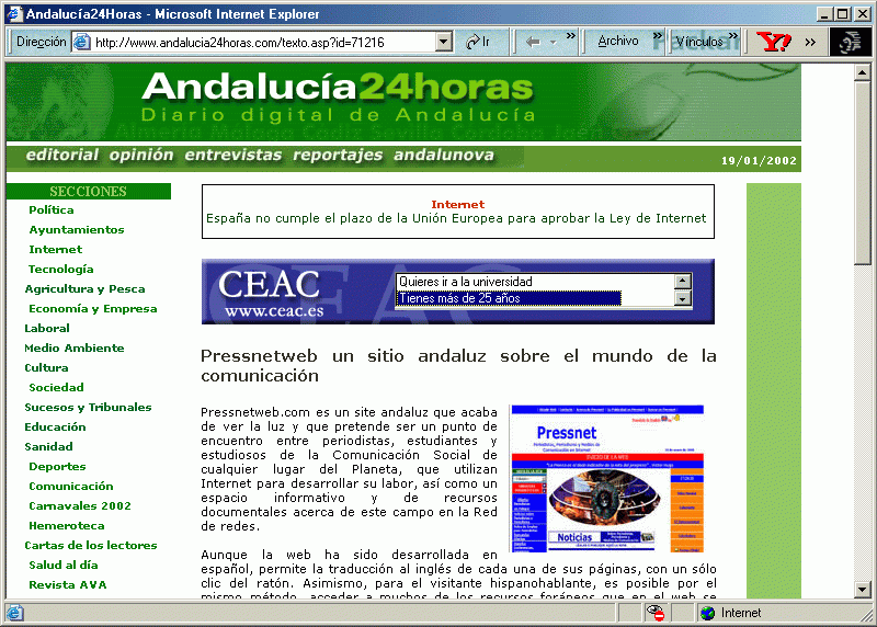 Andaluca24horas (18-01-2002) A / Pulse Aqu para Visitar su Web