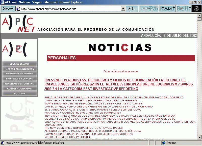 Asociacin para el Progreso de la Comunicacin (A) (16 de Julio de 2002) / Pulse Aqu para Visitar su Web