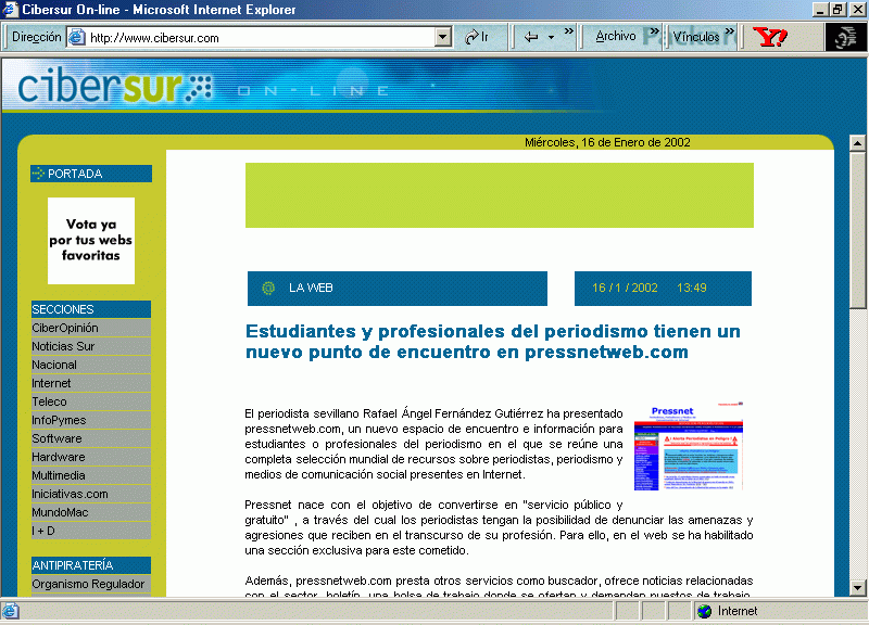 CiberSur (16-01-2002) A / Pulse Aqu para Visitar su Web