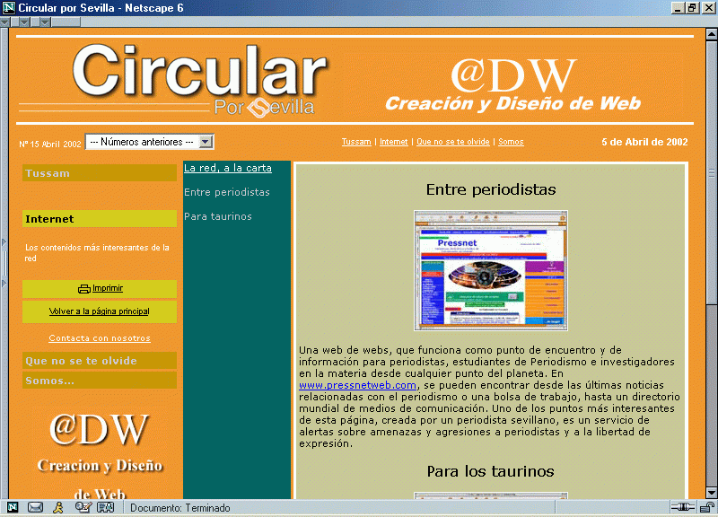 Revista Circular por Sevilla (N 15. Abril de 2002. Edicin en Internet) / Pulse Aqu para Visitar su Web