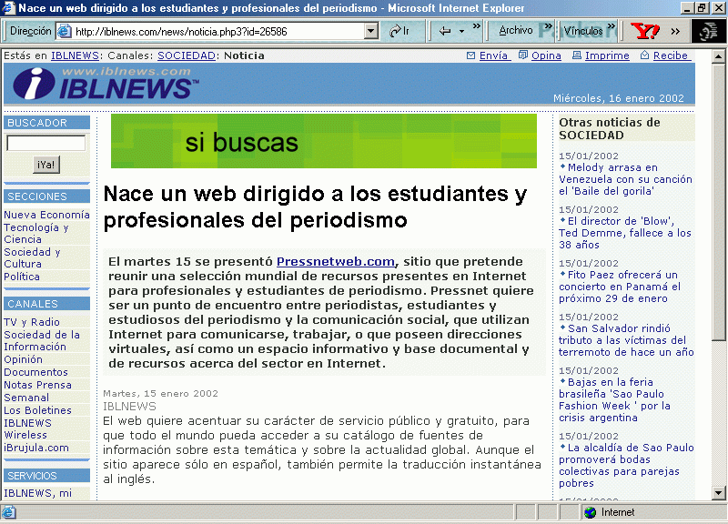 IBLNews (15-01-2002) A / Pulse Aqu para Visitar su Web