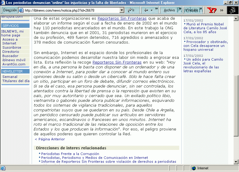IBLNews (18-01-2002) B / Pulse Aqu para Visitar su Web