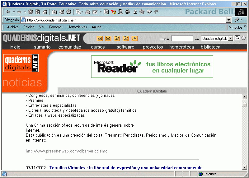Quaderns Ditals (B) (9 de Noviembre de 2002) / Pulse Aqu para Visitar su Web