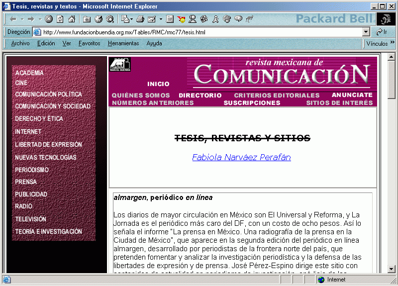 Revista Mexicana de Comunicacin (A) (N 77. Septiembre - Octubre de 2002) / Pulse Aqu para Visitar su Web