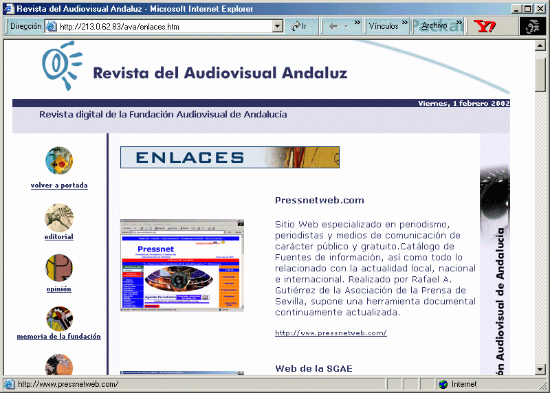 Revista del Audiovisual Andaluz (01-02-2002) / Pulse Aqu para Visitar su Web