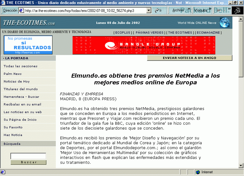 The Ecotimes (A)  (8 de Julio de 2002) / Pulse Aqu para Visitar su Web