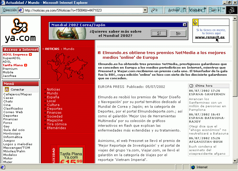Ya.com Noticias (A) (5 de Julio de 2002) / Pulse Aqu para Visitar su Web