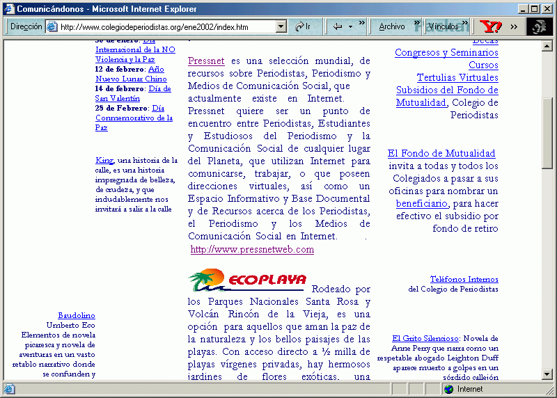Comunicndonos (19-01-2002) B / Pulse Aqu para Visitar su Web