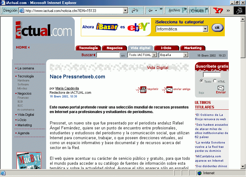 iActual (16-01-2002) A / Pulse Aqu para Visitar su Web
