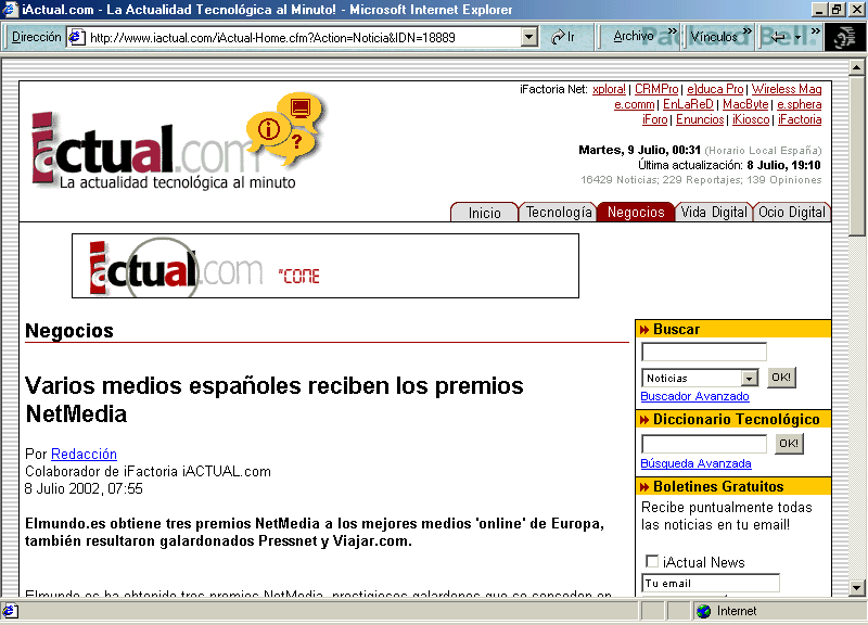 iActual (A)  (8 de Julio de 2002) / Pulse Aqu para Visitar su Web