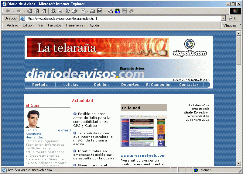Diario de Avisos (A) (22-03-2003) / Pulse Aqu para Visitar su Web