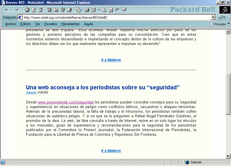 NotiCintel (B) (17-03-2003) / Pulse Aqu para Visitar su Web
