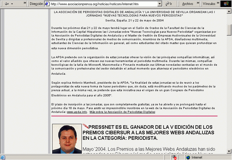 Asociacin de la Prensa de Sevilla (APS) (20-05-2004) (B) / Pulse Aqu para Visitar su Web
