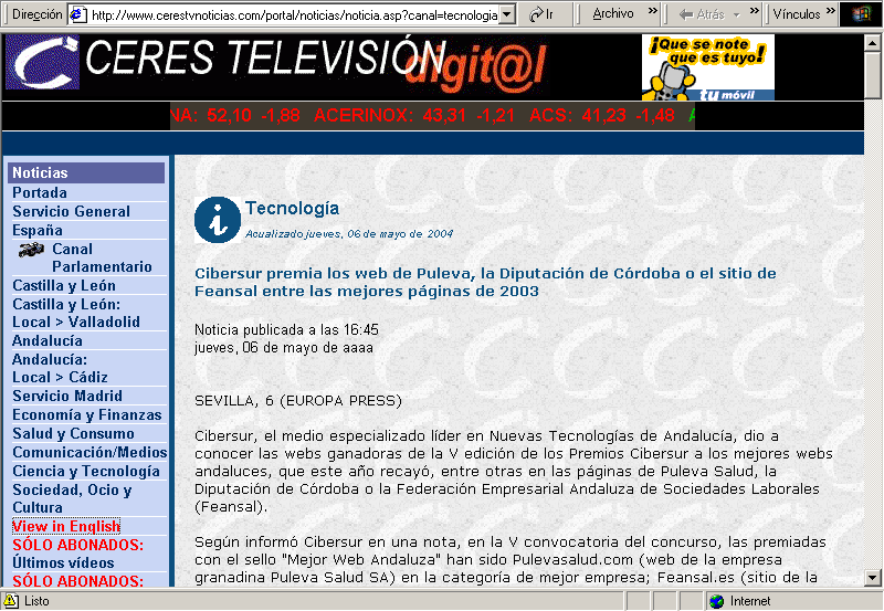 Ceres TV (06-05-2004) A / Pulse Aqu para Visitar su Web