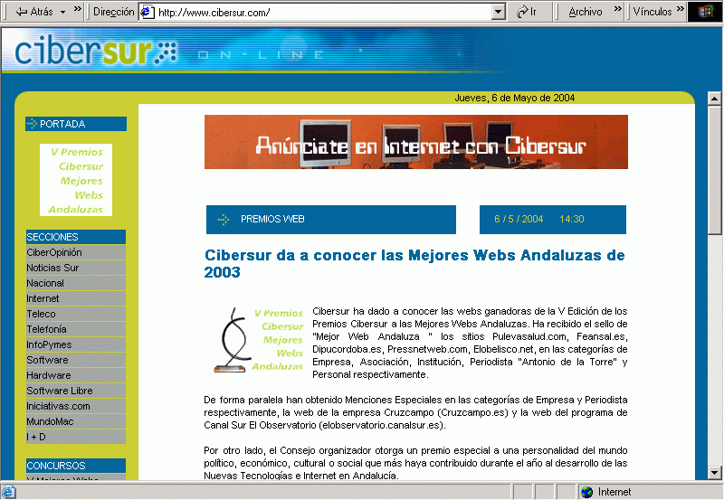 Cibersur (06-05-2004) Noticia (A) / Pulse Aqu para Visitar su Web