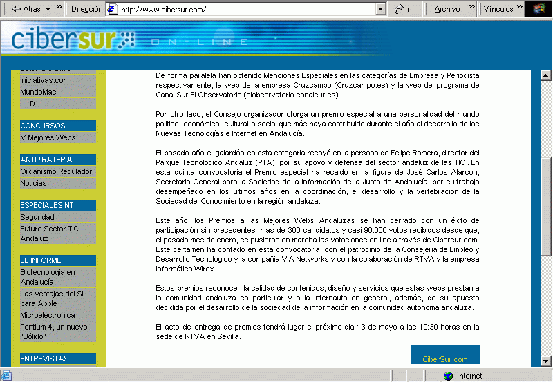 Cibersur (06-05-2004) Noticia (B) / Pulse Aqu para Visitar su Web