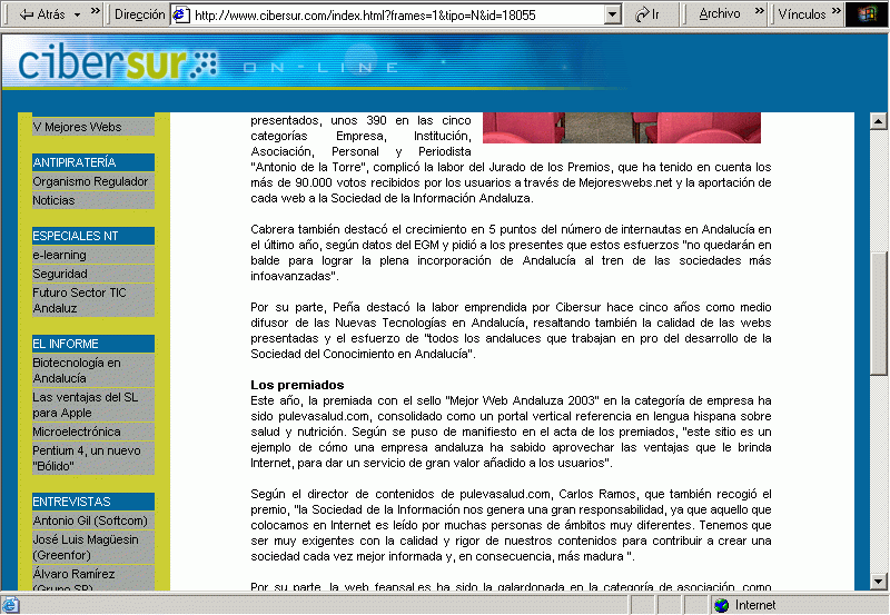 Cibersur (14-05-2004) Noticia (B) / Pulse Aqu para Visitar su Web