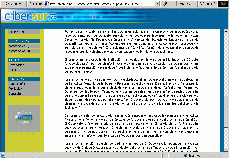 Cibersur (14-05-2004) Noticia (C) / Pulse Aqu para Visitar su Web