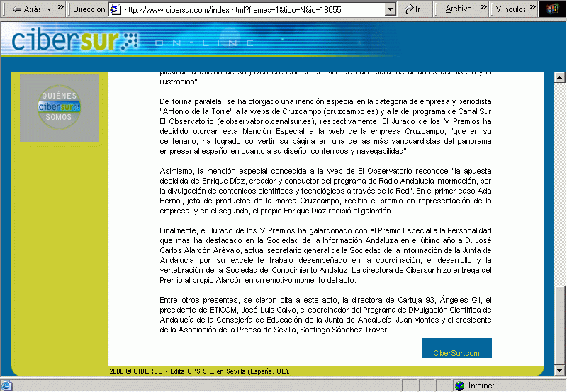 Cibersur (14-05-2004) Noticia (D) / Pulse Aqu para Visitar su Web