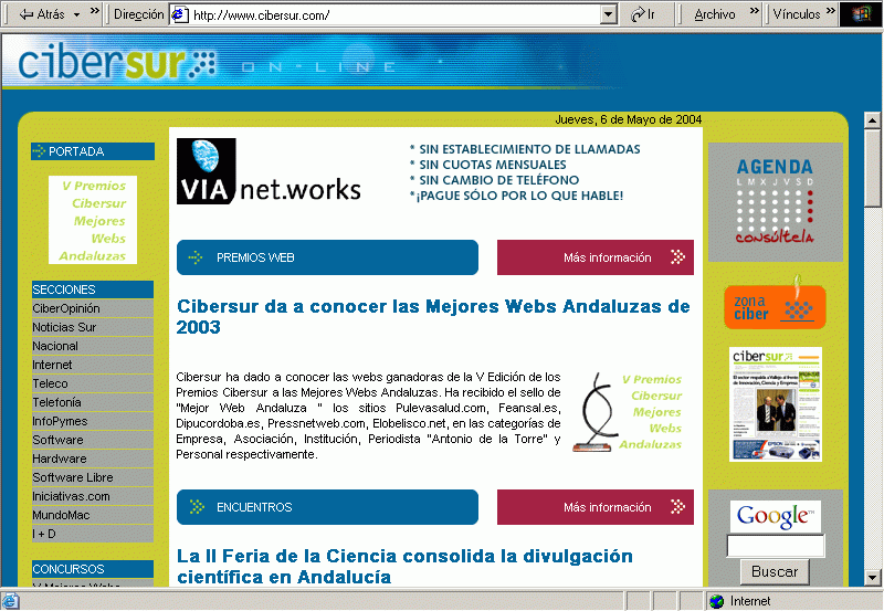 Cibersur (06-05-2004) Portada / Pulse Aqu para Visitar su Web