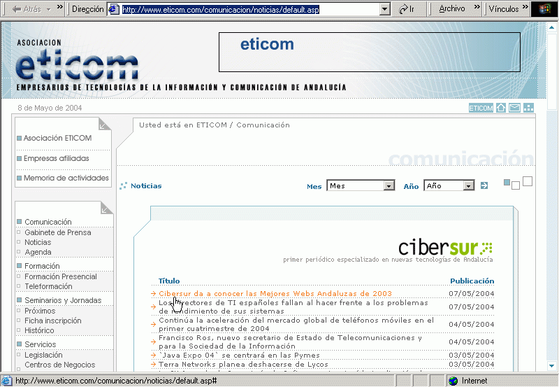 ETICOM (07-05-2004) Portada / Pulse Aqu para Visitar su Web