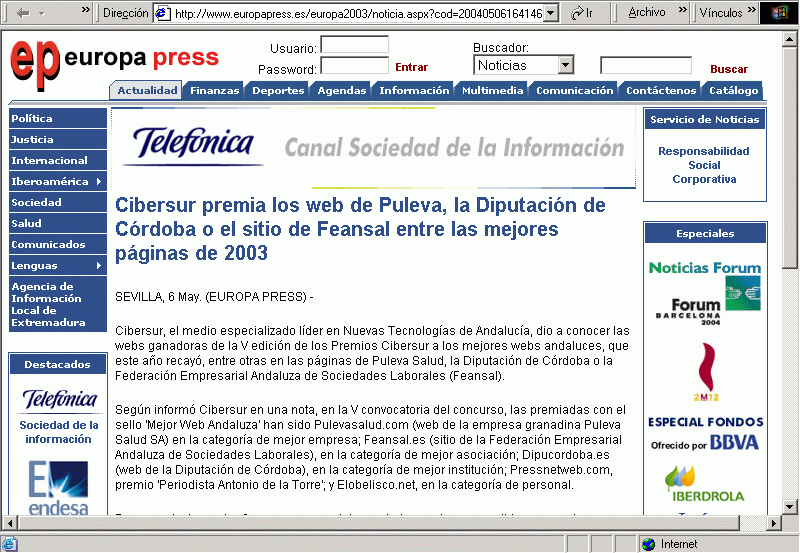 Europa Press (06-05-2004) A / Pulse Aqu para Visitar su Web