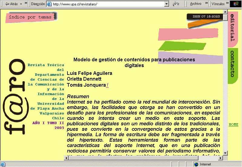 Revista Faro. Departamento de Ciencias de la Comunicacin y de la Informacin UPLA (2005) (A) / Pulse Aqu para Visitar su Web